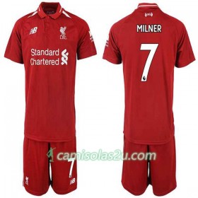 Camisolas de Futebol Liverpool MILNER 7 Criança Equipamento Principal 2018/19 Manga Curta